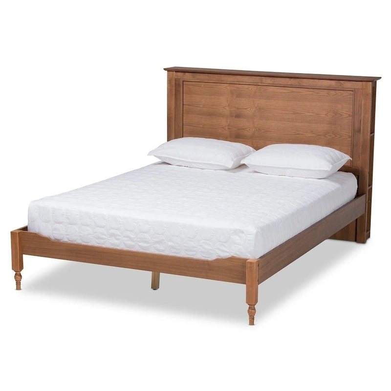Transitional Rustic Platform Storage Bed with Shelves