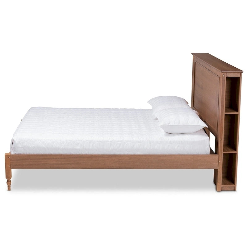 Transitional Rustic Platform Storage Bed with Shelves