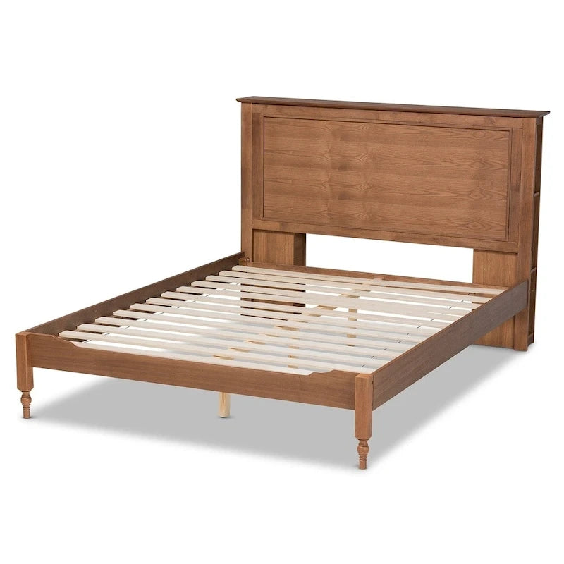 Transitional Rustic Platform Storage Bed with Shelves