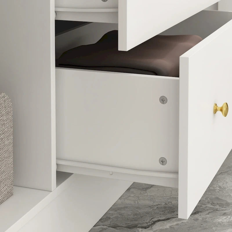 Wardrobe Armoire Wooden Closet with Mirror 4 Doors 2 Drawers