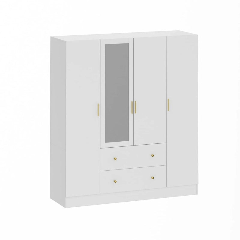 Wardrobe Armoire Wooden Closet with Mirror 4 Doors 2 Drawers