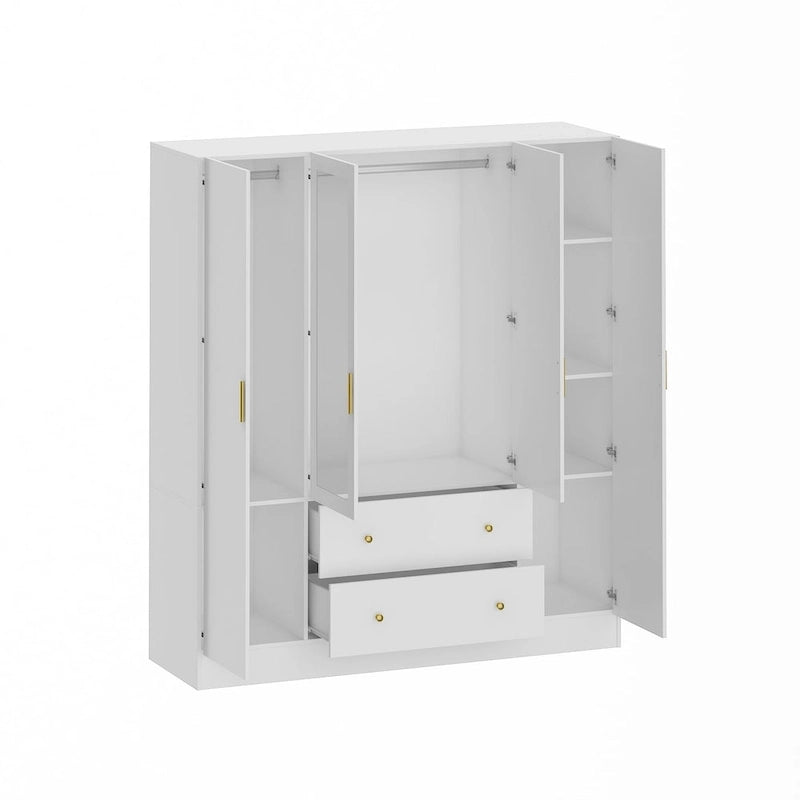 Wardrobe Armoire Wooden Closet with Mirror 4 Doors 2 Drawers