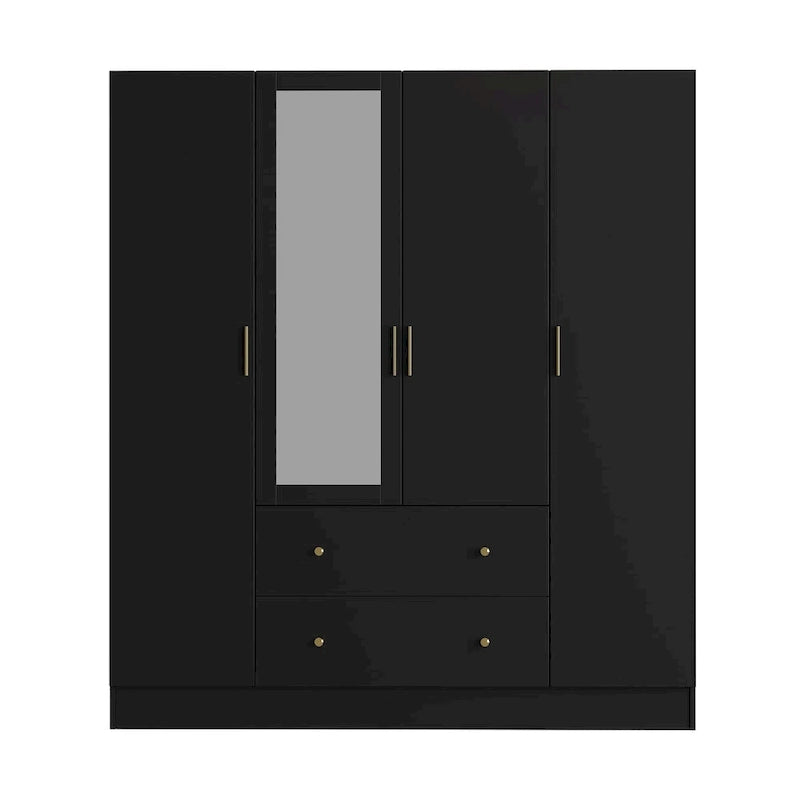 Wardrobe Armoire Wooden Closet with Mirror 4 Doors 2 Drawers