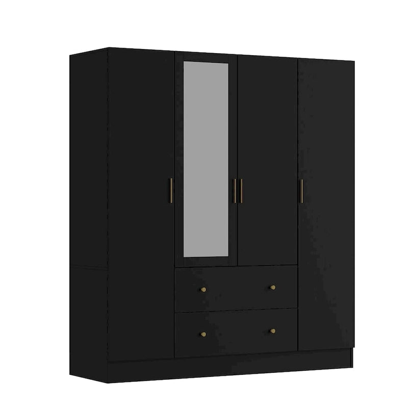 Wardrobe Armoire Wooden Closet with Mirror 4 Doors 2 Drawers
