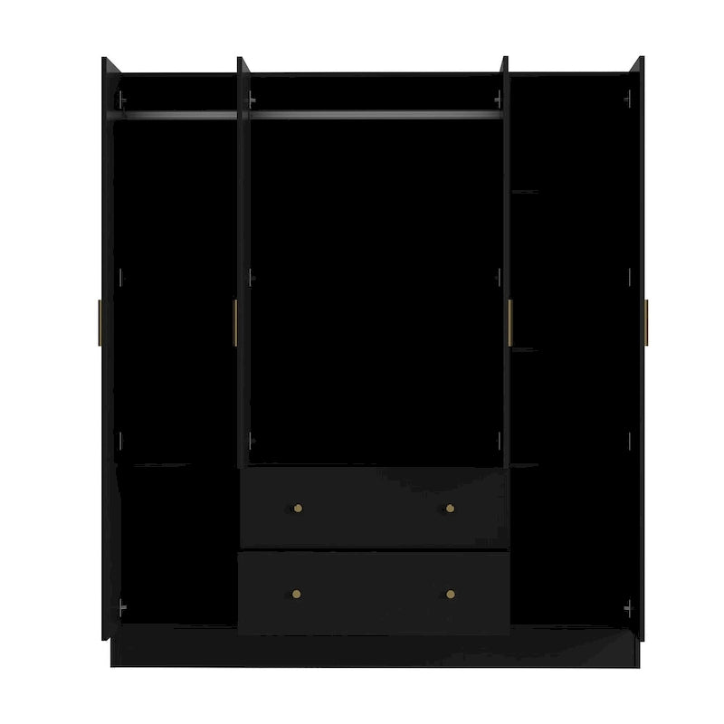 Wardrobe Armoire Wooden Closet with Mirror 4 Doors 2 Drawers