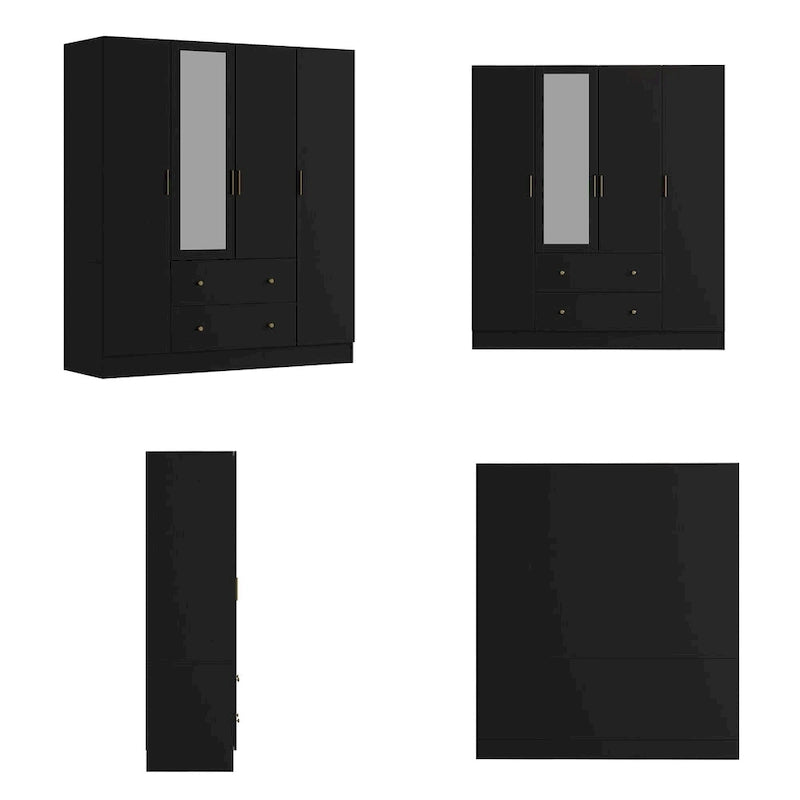 Wardrobe Armoire Wooden Closet with Mirror 4 Doors 2 Drawers