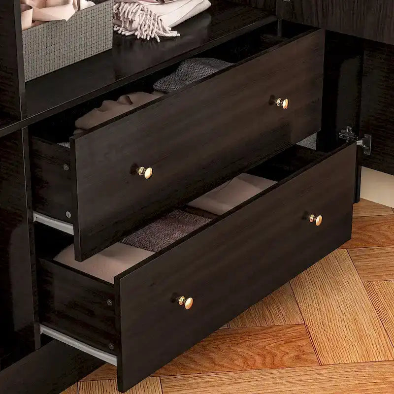 Wardrobe Armoire Wooden Closet with Mirror 4 Doors 2 Drawers