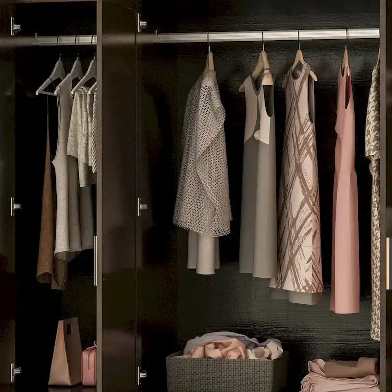 Wardrobe Armoire Wooden Closet with Mirror 4 Doors 2 Drawers
