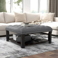 Transitional Linen Tufted Nailheads Cocktail Ottoman with Storage