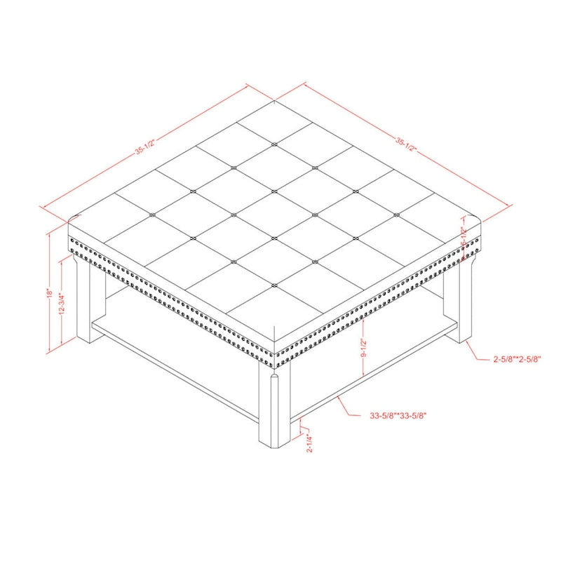 Transitional Linen Tufted Nailheads Cocktail Ottoman with Storage