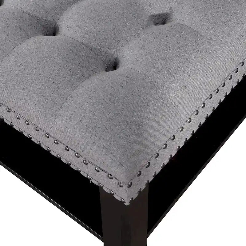 Transitional Linen Tufted Nailheads Cocktail Ottoman with Storage