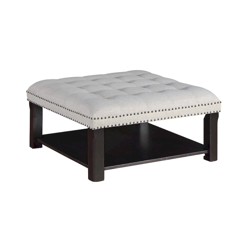 Transitional Linen Tufted Nailheads Cocktail Ottoman with Storage