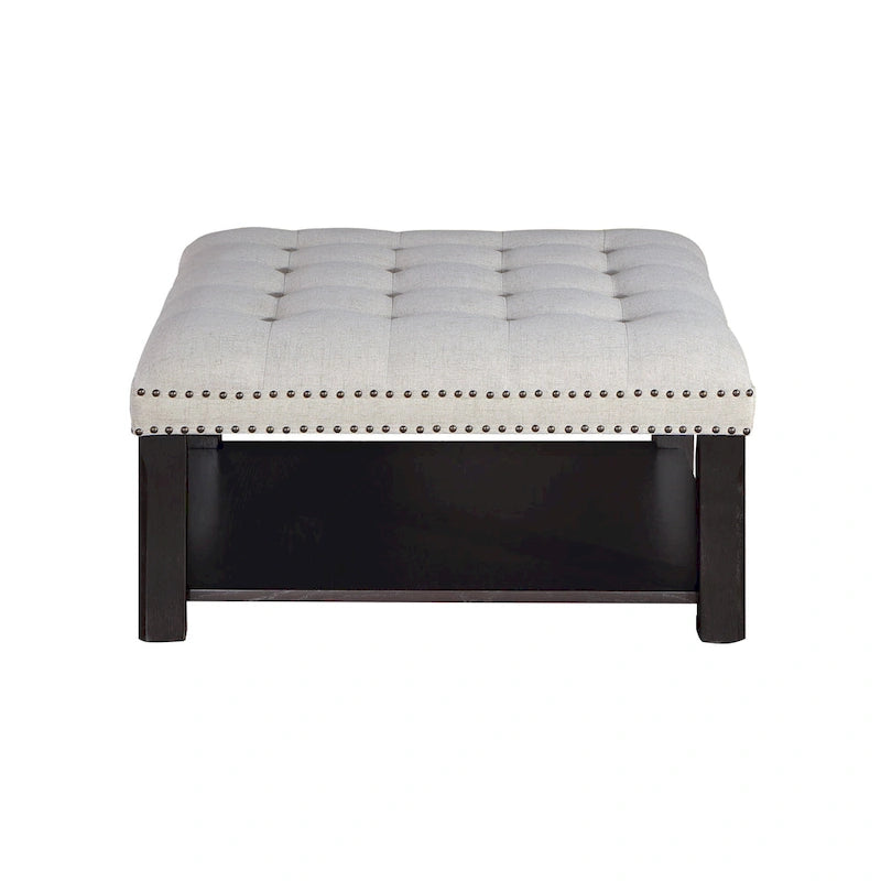 Transitional Linen Tufted Nailheads Cocktail Ottoman with Storage