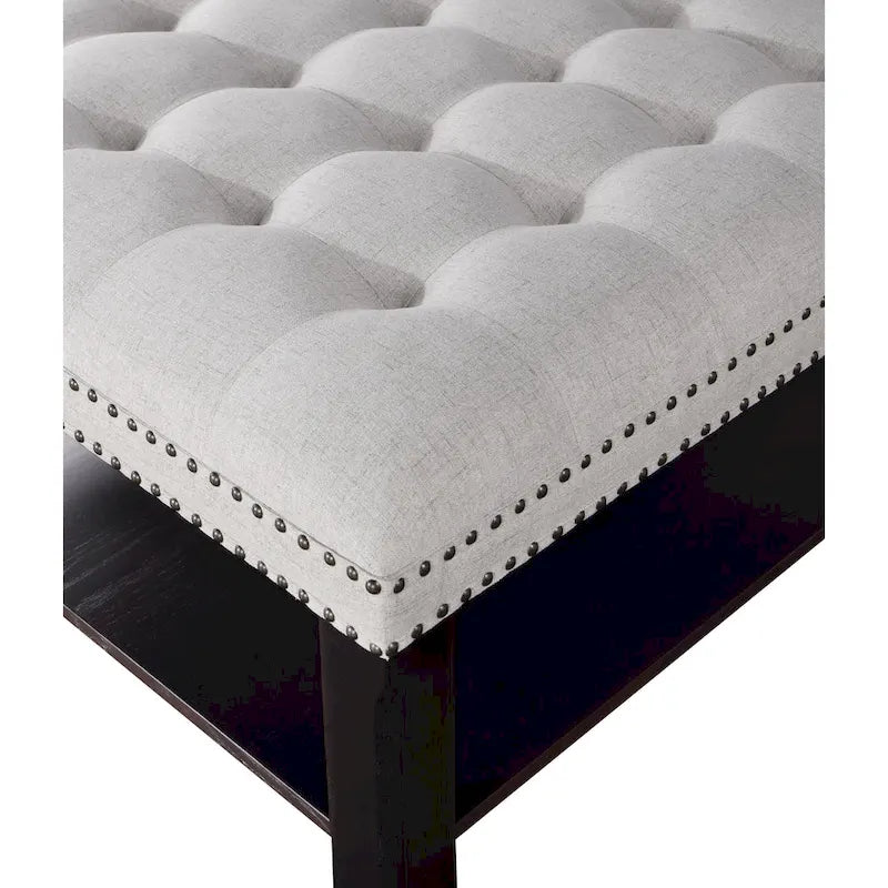 Transitional Linen Tufted Nailheads Cocktail Ottoman with Storage