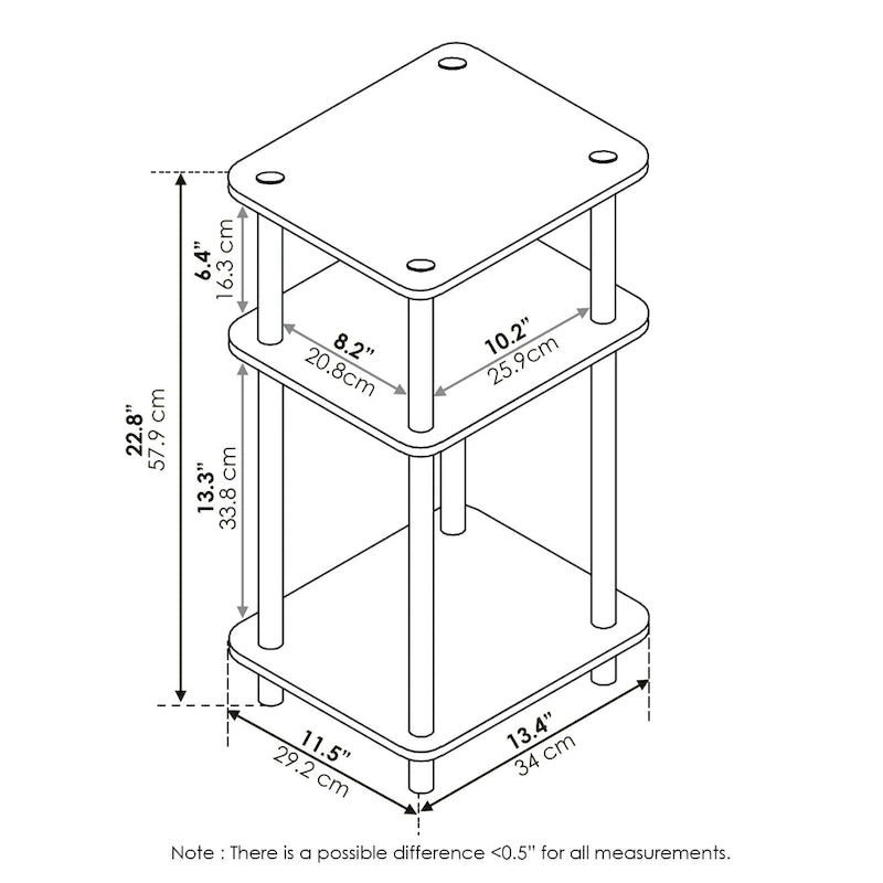 3-Tier End Table, Sonoma Oak/White