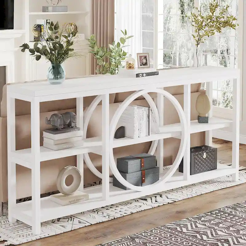 70.9 Inch Sofa Console Table with 3-Tier Wood Storage Shelves and Industrial Metal Frame