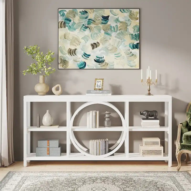70.9 Inch Sofa Console Table with 3-Tier Wood Storage Shelves and Industrial Metal Frame