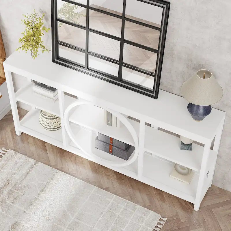 70.9 Inch Sofa Console Table with 3-Tier Wood Storage Shelves and Industrial Metal Frame