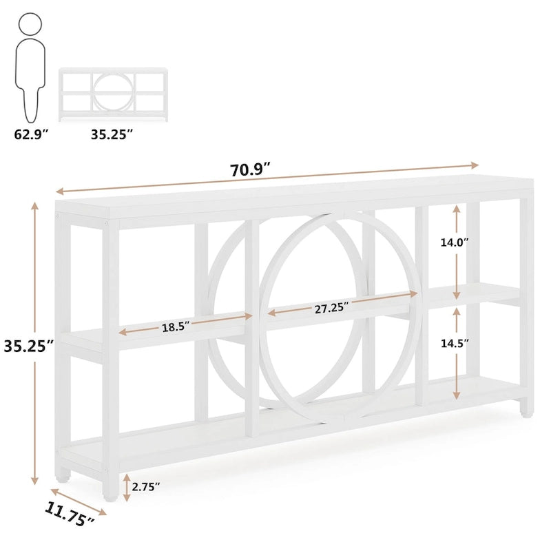 70.9 Inch Sofa Console Table with 3-Tier Wood Storage Shelves and Industrial Metal Frame