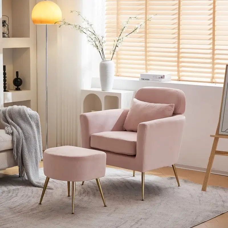 Upholstered Accent Chair with Gold Legs, Indoor Leisure Chair