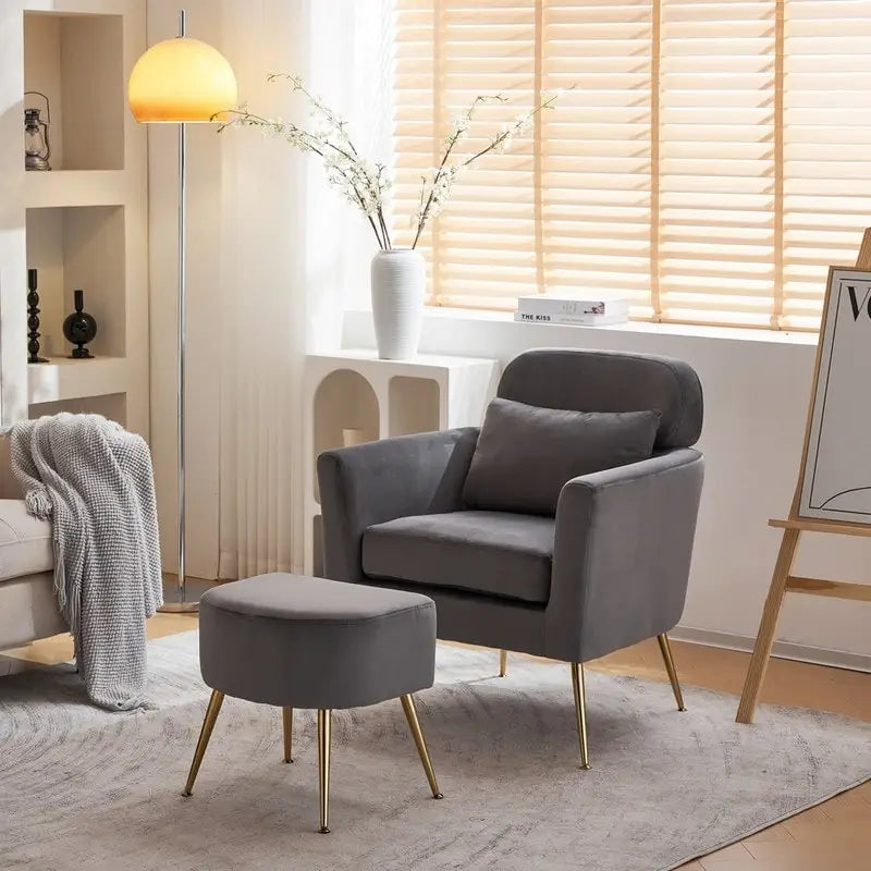 Upholstered Accent Chair with Gold Legs, Indoor Leisure Chair