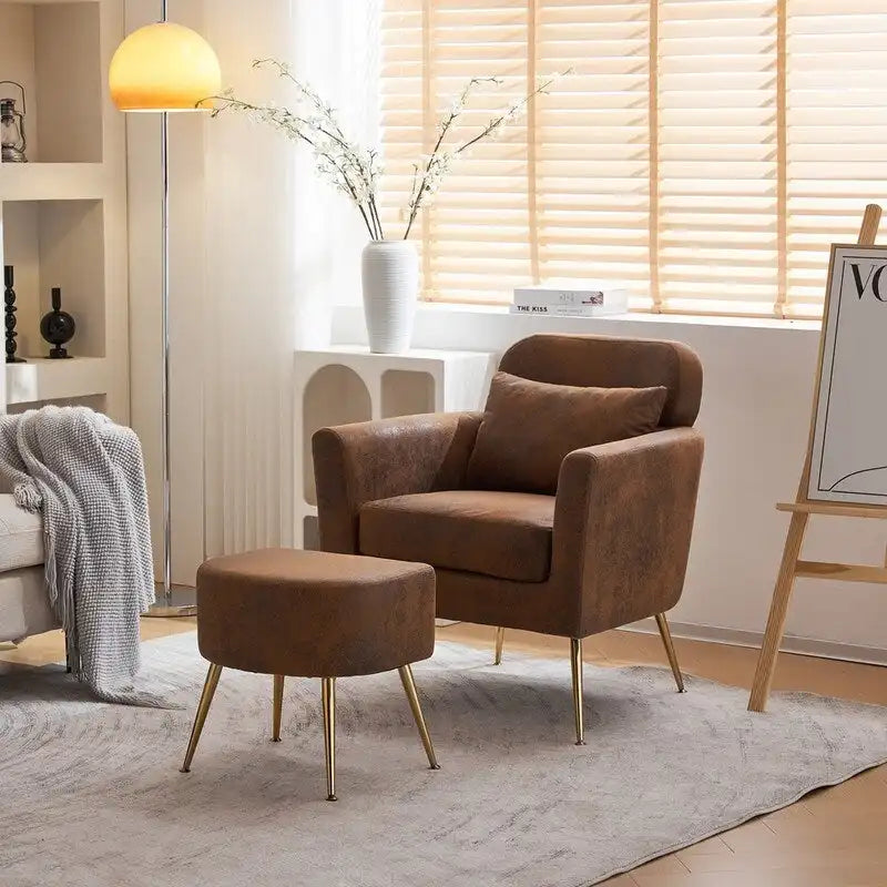Upholstered Accent Chair with Gold Legs, Indoor Leisure Chair