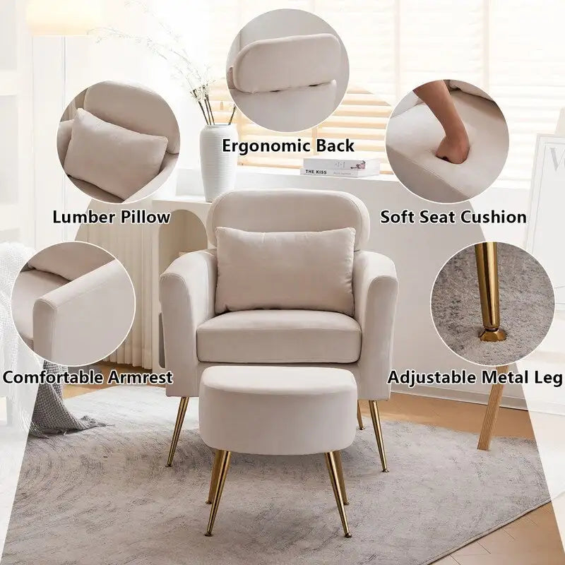 Upholstered Accent Chair with Gold Legs, Indoor Leisure Chair