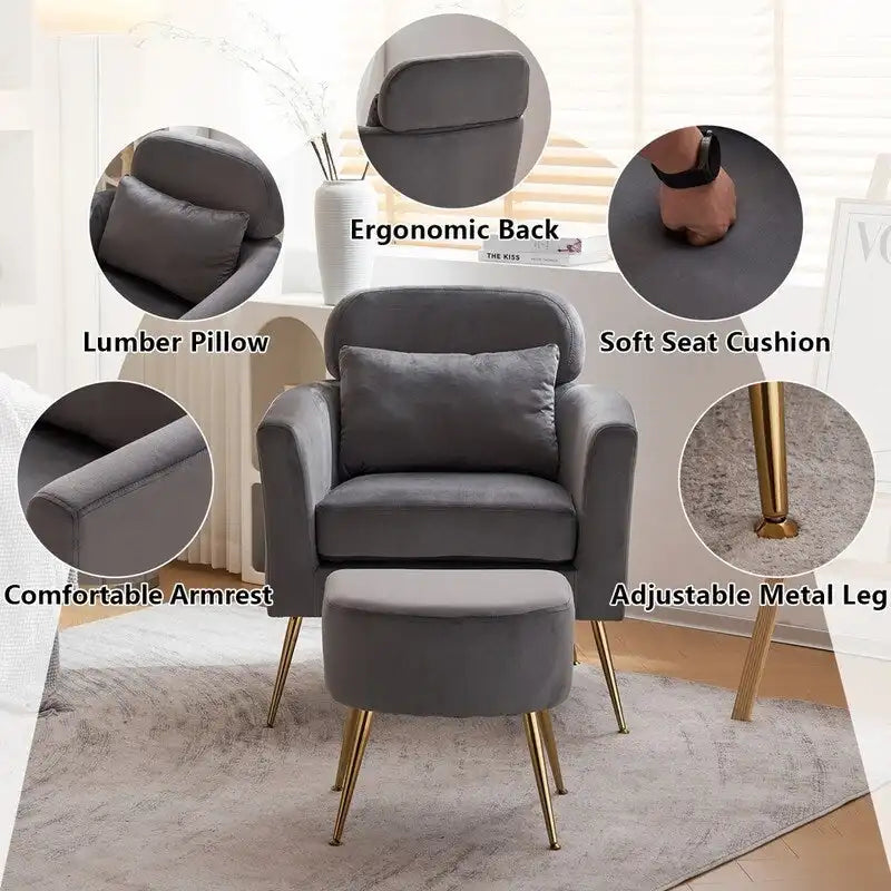 Upholstered Accent Chair with Gold Legs, Indoor Leisure Chair