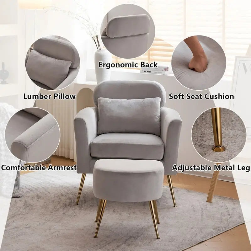 Upholstered Accent Chair with Gold Legs, Indoor Leisure Chair