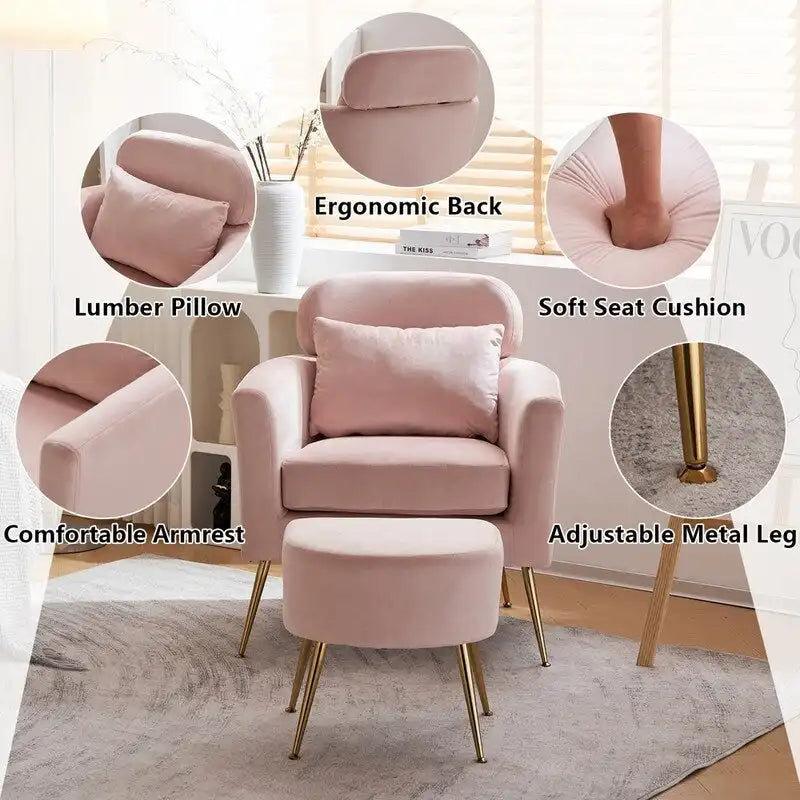 Upholstered Accent Chair with Gold Legs, Indoor Leisure Chair