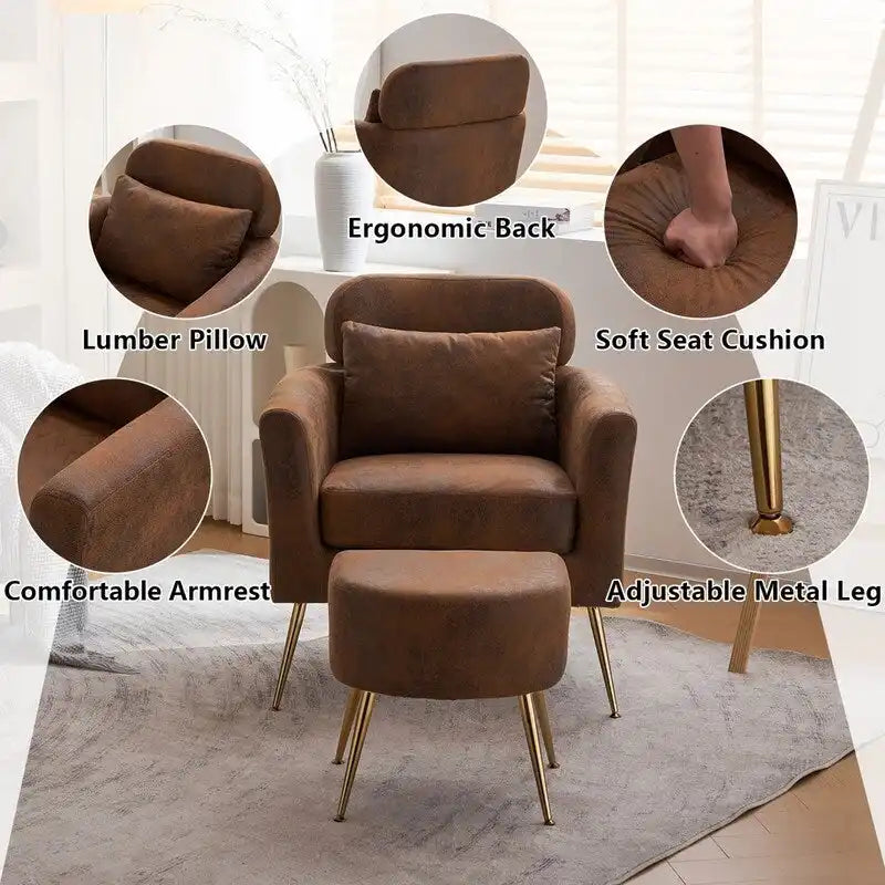 Upholstered Accent Chair with Gold Legs, Indoor Leisure Chair