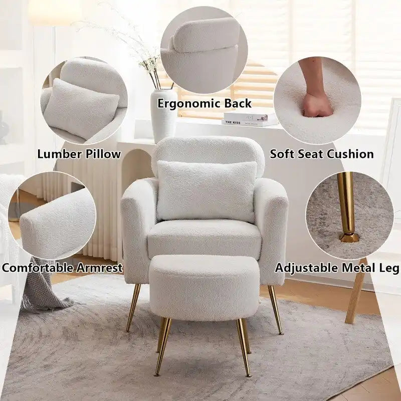 Upholstered Accent Chair with Gold Legs, Indoor Leisure Chair