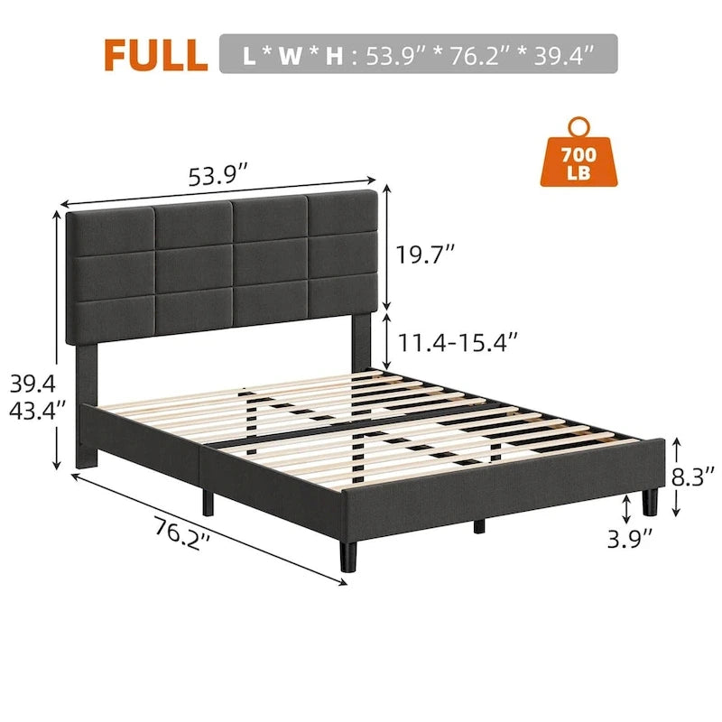 Linen Upholstered Bed Frame with Solid Wooden Slats