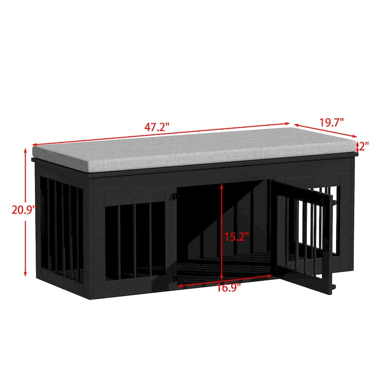 Wooden Dog Crate & Home Bench - 47.2"