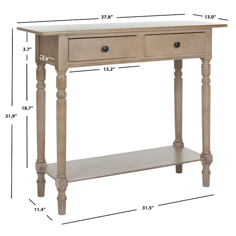 Grey 2-Drawer Console Table - 38W x 13D x 32H