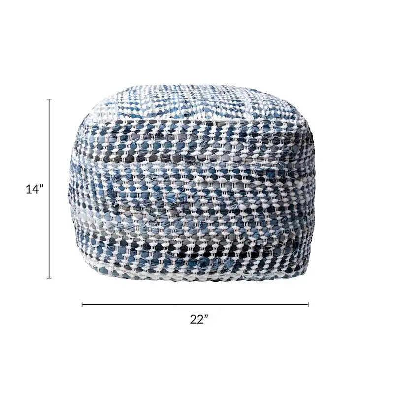 Handmade Denim Textured Ottoman Pouf