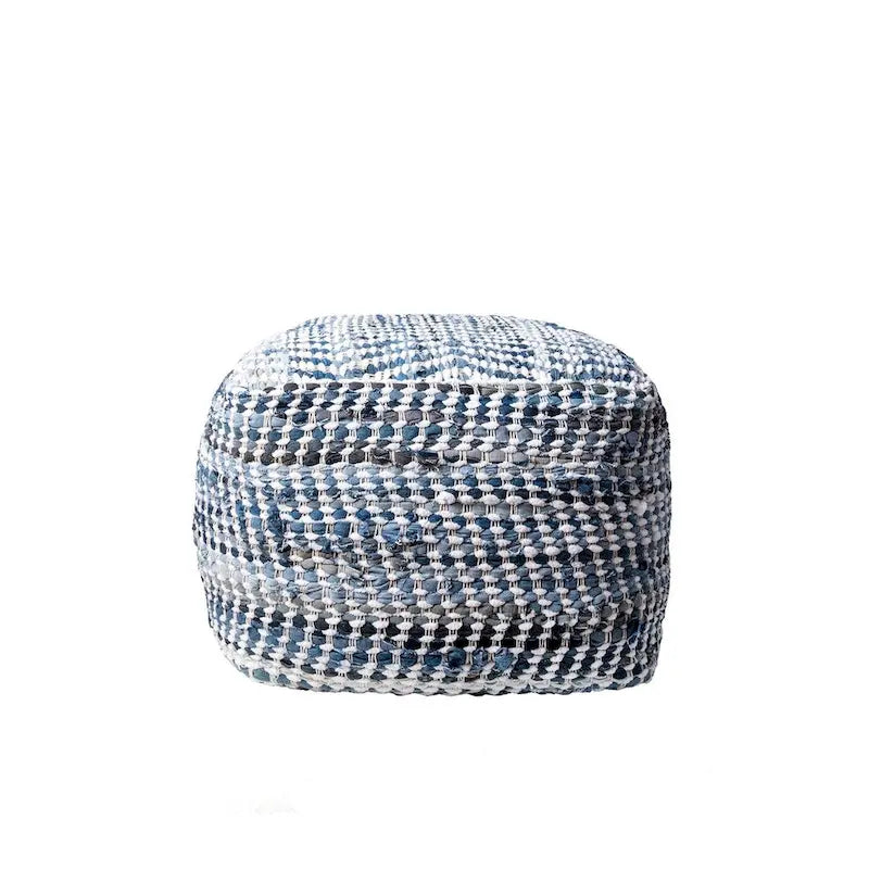 Handmade Denim Textured Ottoman Pouf