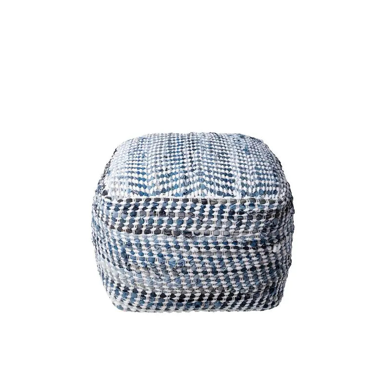 Handmade Denim Textured Ottoman Pouf