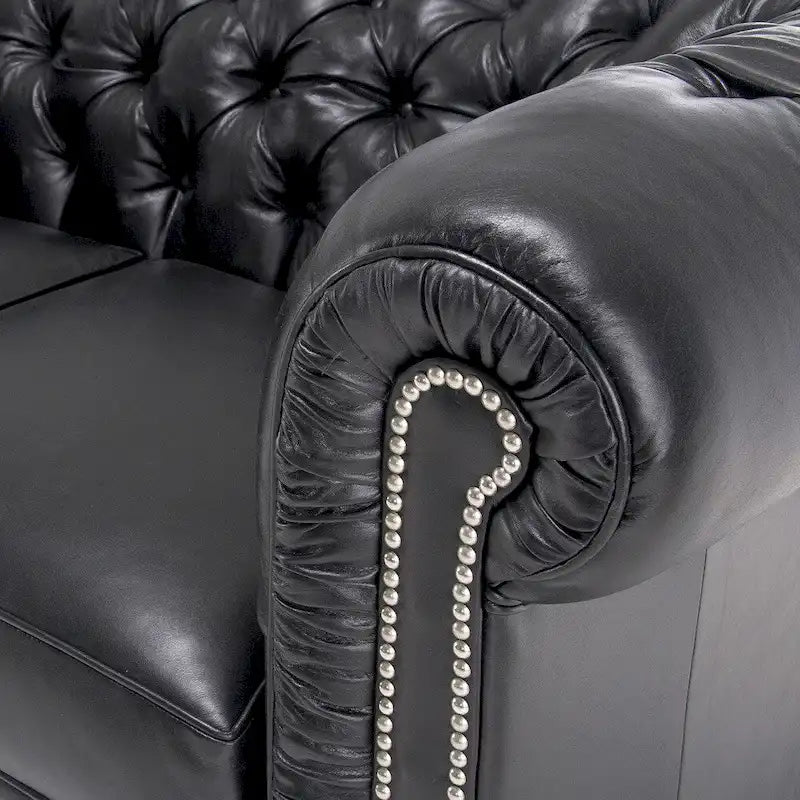 Tufted Black Italian Chesterfield Leather Sofa