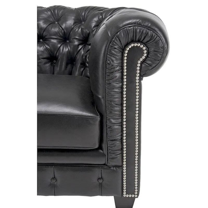Tufted Black Italian Chesterfield Leather Sofa