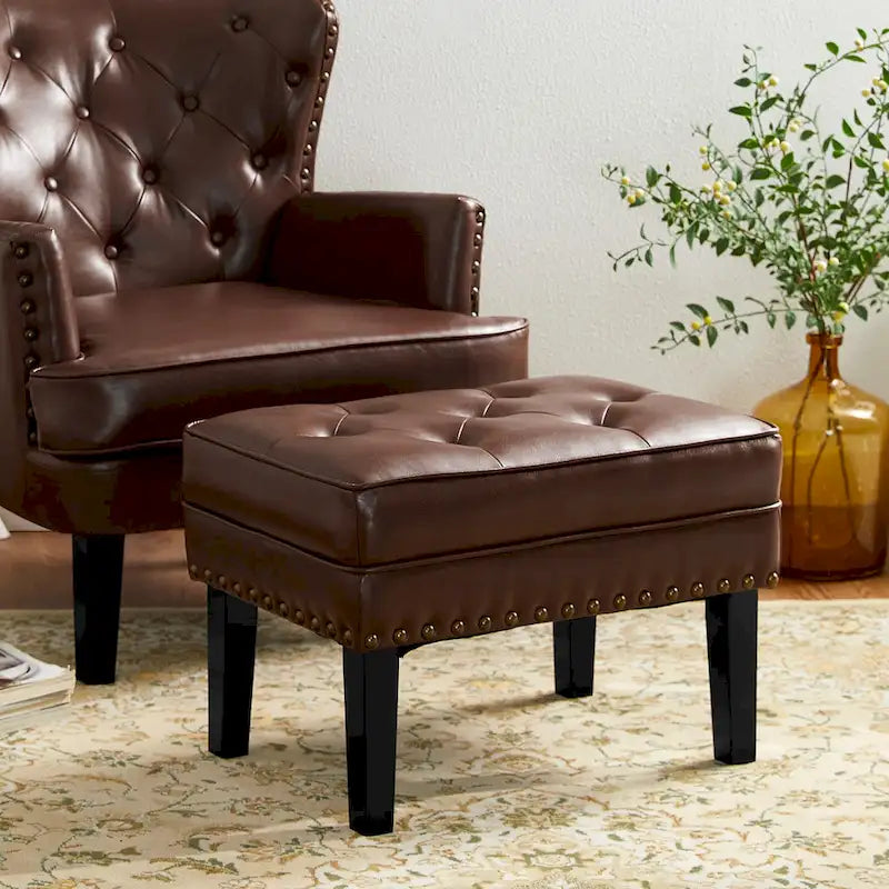 22" Mid-Century PU Leather Tufted Ottoman Foot Stool