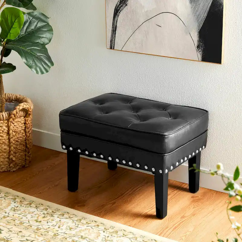 22" Mid-Century PU Leather Tufted Ottoman Foot Stool