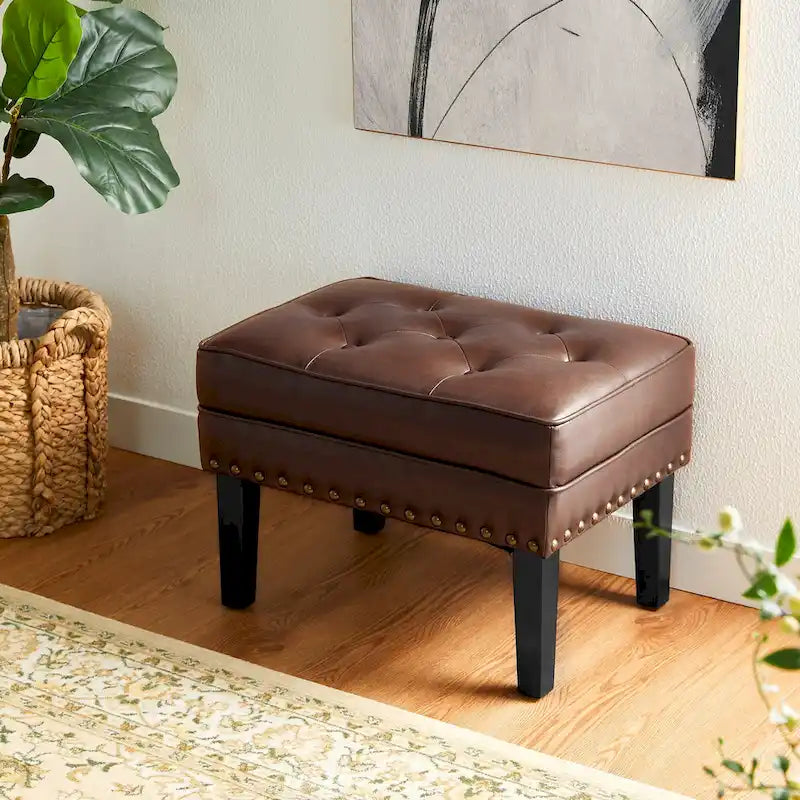 22" Mid-Century PU Leather Tufted Ottoman Foot Stool