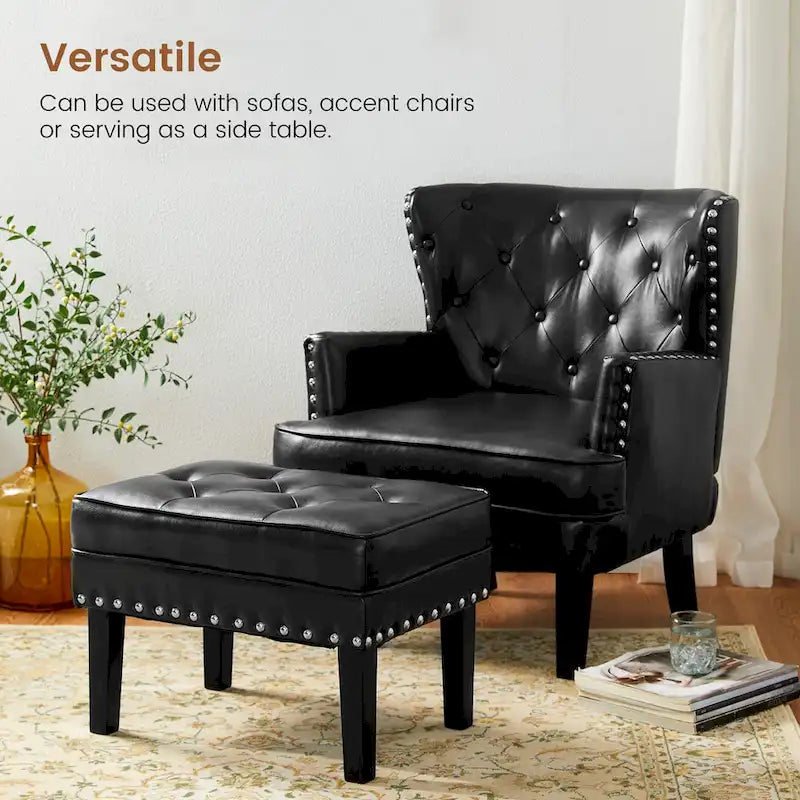22" Mid-Century PU Leather Tufted Ottoman Foot Stool
