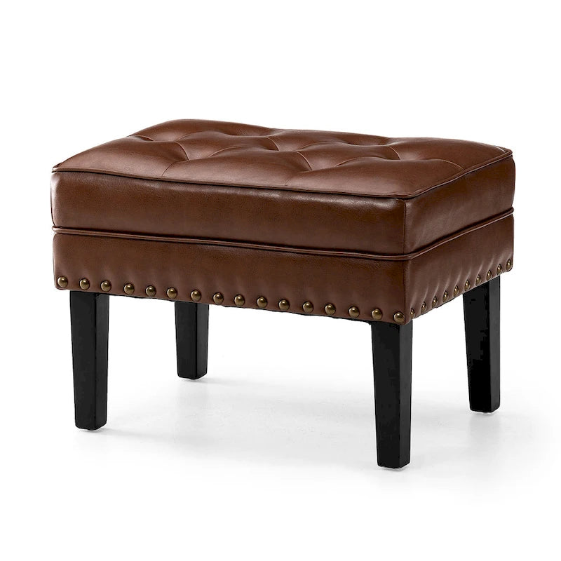 22" Mid-Century PU Leather Tufted Ottoman Foot Stool