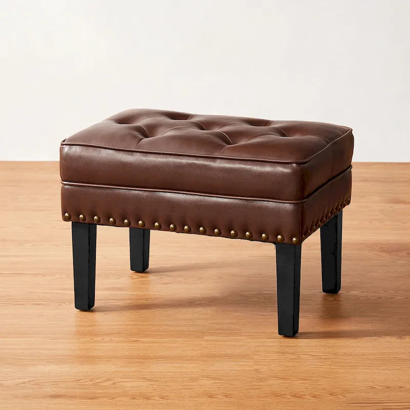 22" Mid-Century PU Leather Tufted Ottoman Foot Stool