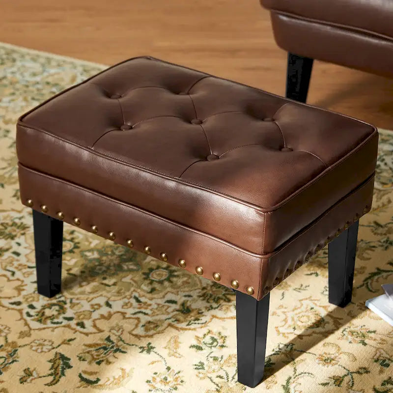 22" Mid-Century PU Leather Tufted Ottoman Foot Stool