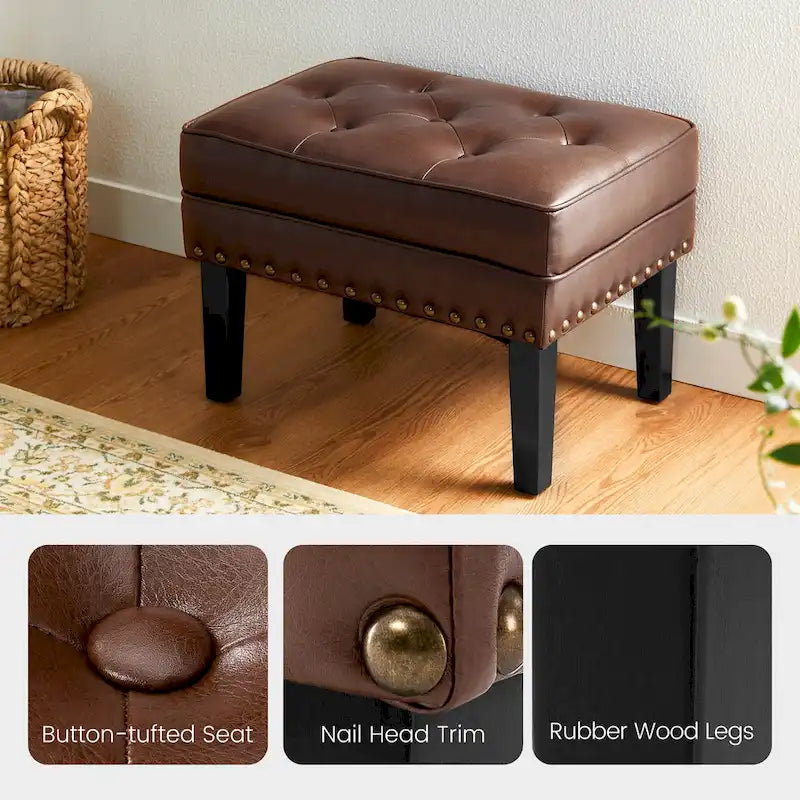 22" Mid-Century PU Leather Tufted Ottoman Foot Stool