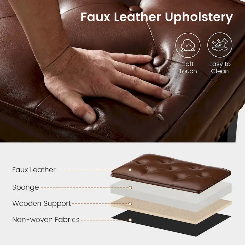 22" Mid-Century PU Leather Tufted Ottoman Foot Stool