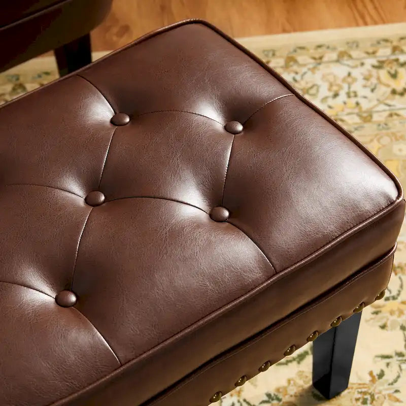 22" Mid-Century PU Leather Tufted Ottoman Foot Stool